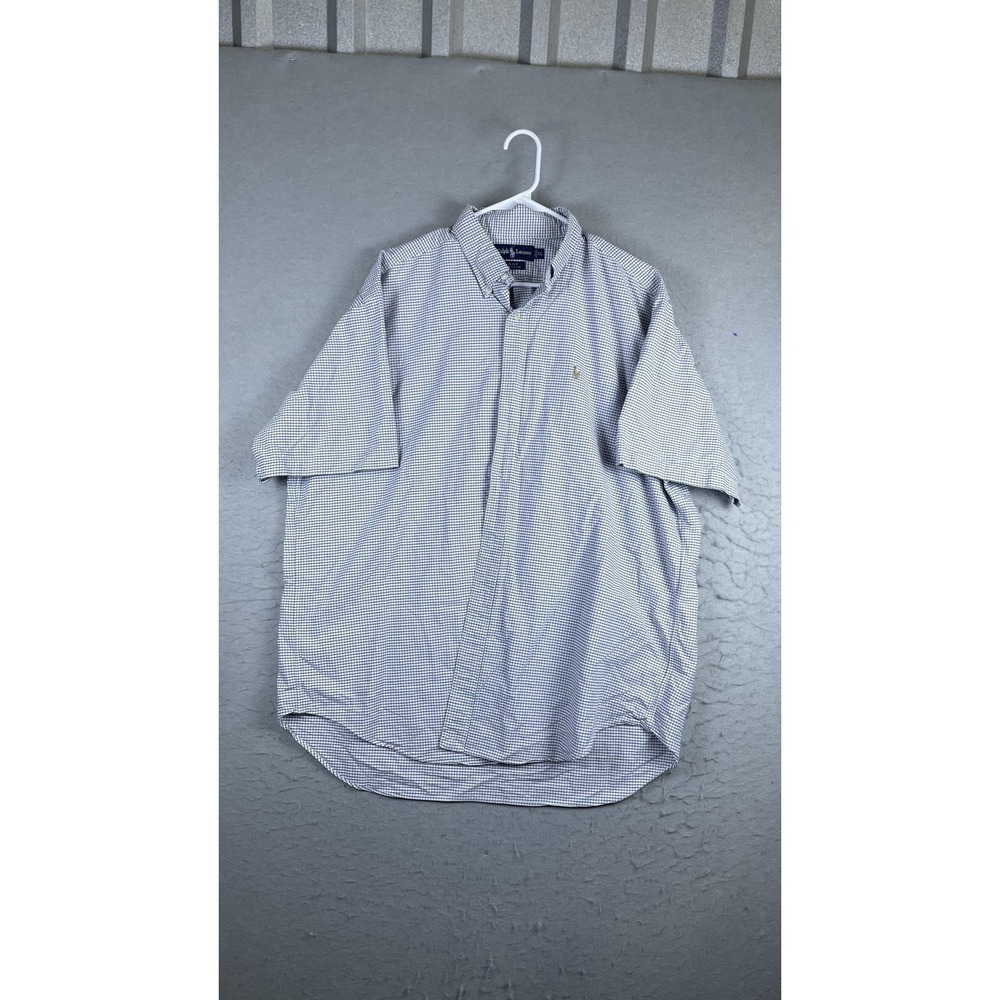 Ralph Lauren Shirt Mens XL White Check Short Sleeve Button Front Blake Casual